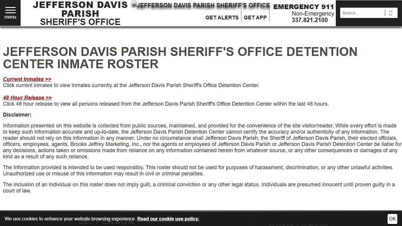 Inmate Roster Disclaimer | Jefferson Davis Parish Sheriff's Office
