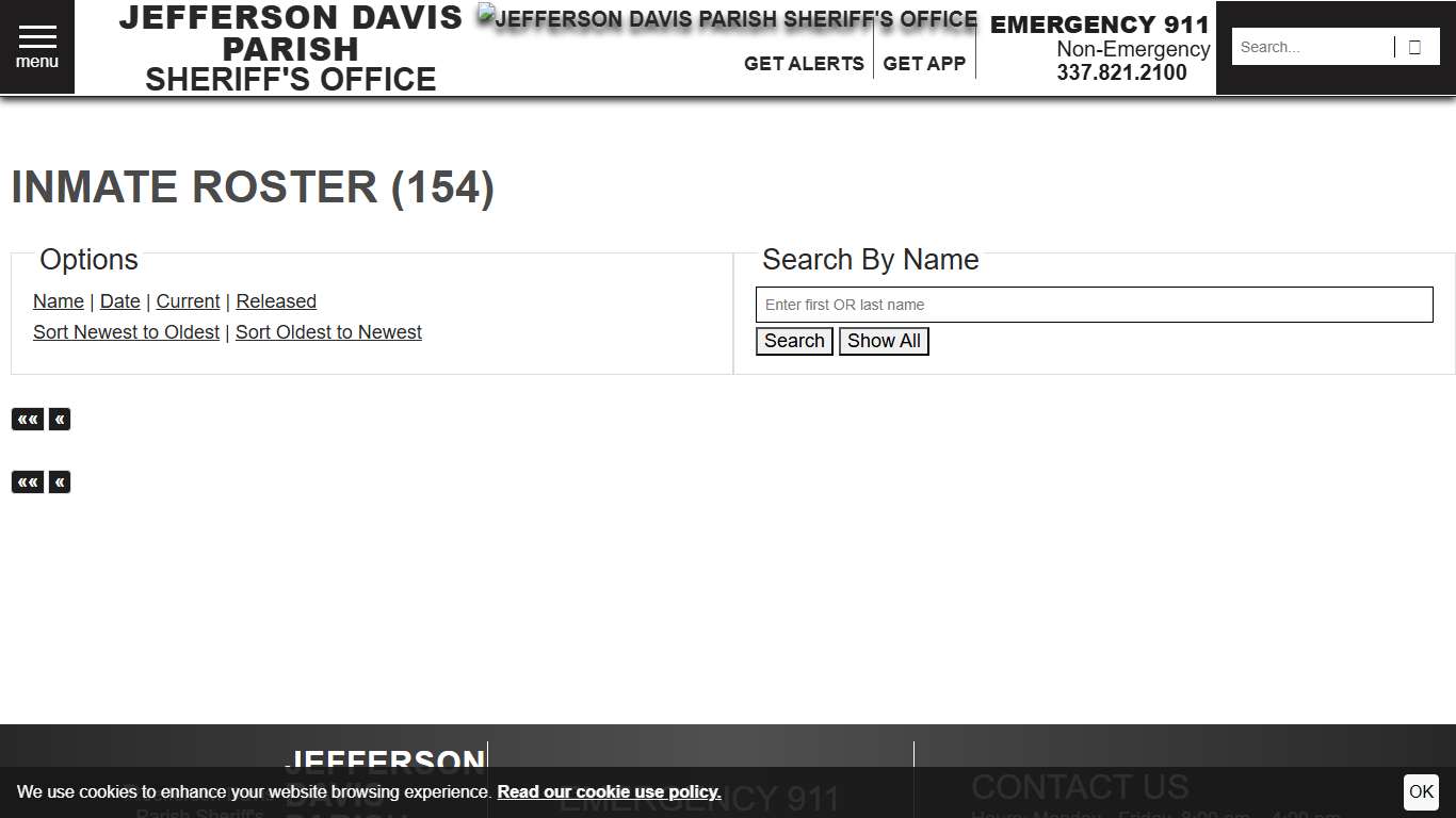 Inmate Roster | Jefferson Davis Parish Sheriff's Office | Searching | Sort Booking Time - Descending | Page 15